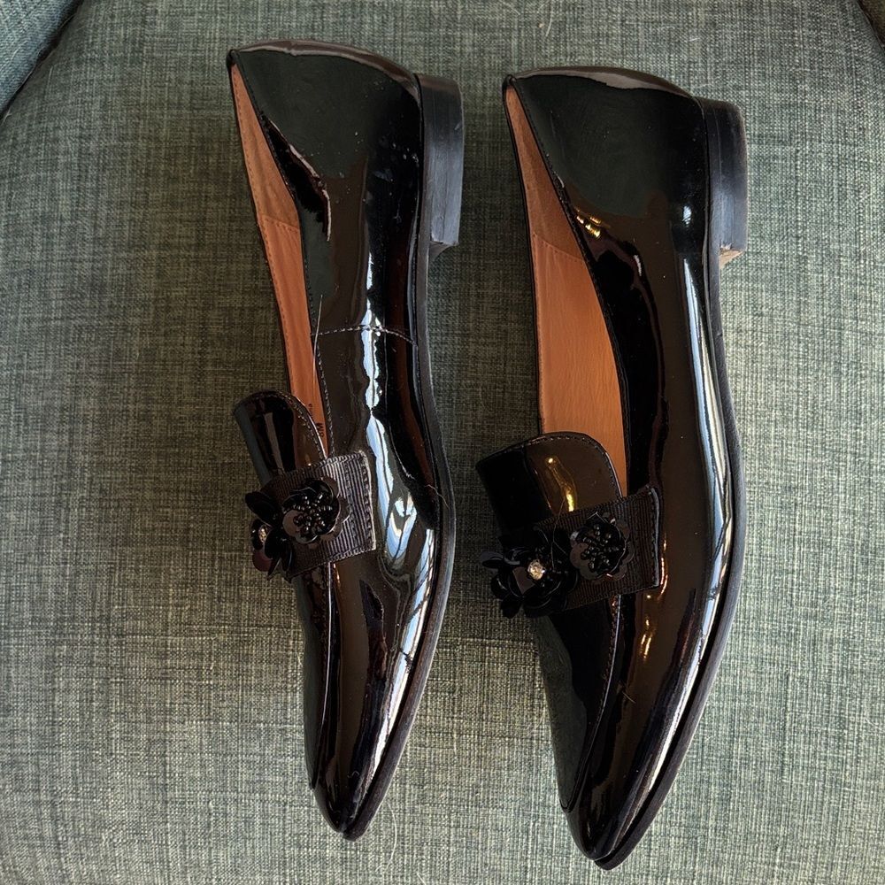 kate spade Cleo floral Black Patent Floral-Embellished Pointed Loafers Women’s 8 - Picture 13 of 14